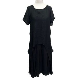 RED Coral Black Crepe Short Sleeve Midi Dress Size S